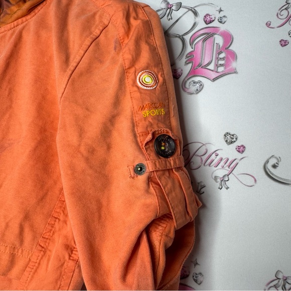 Marccain sports sweater 3/4 sleeve orange tie dye buttons floral hood mesh y2k - Picture 15 of 16